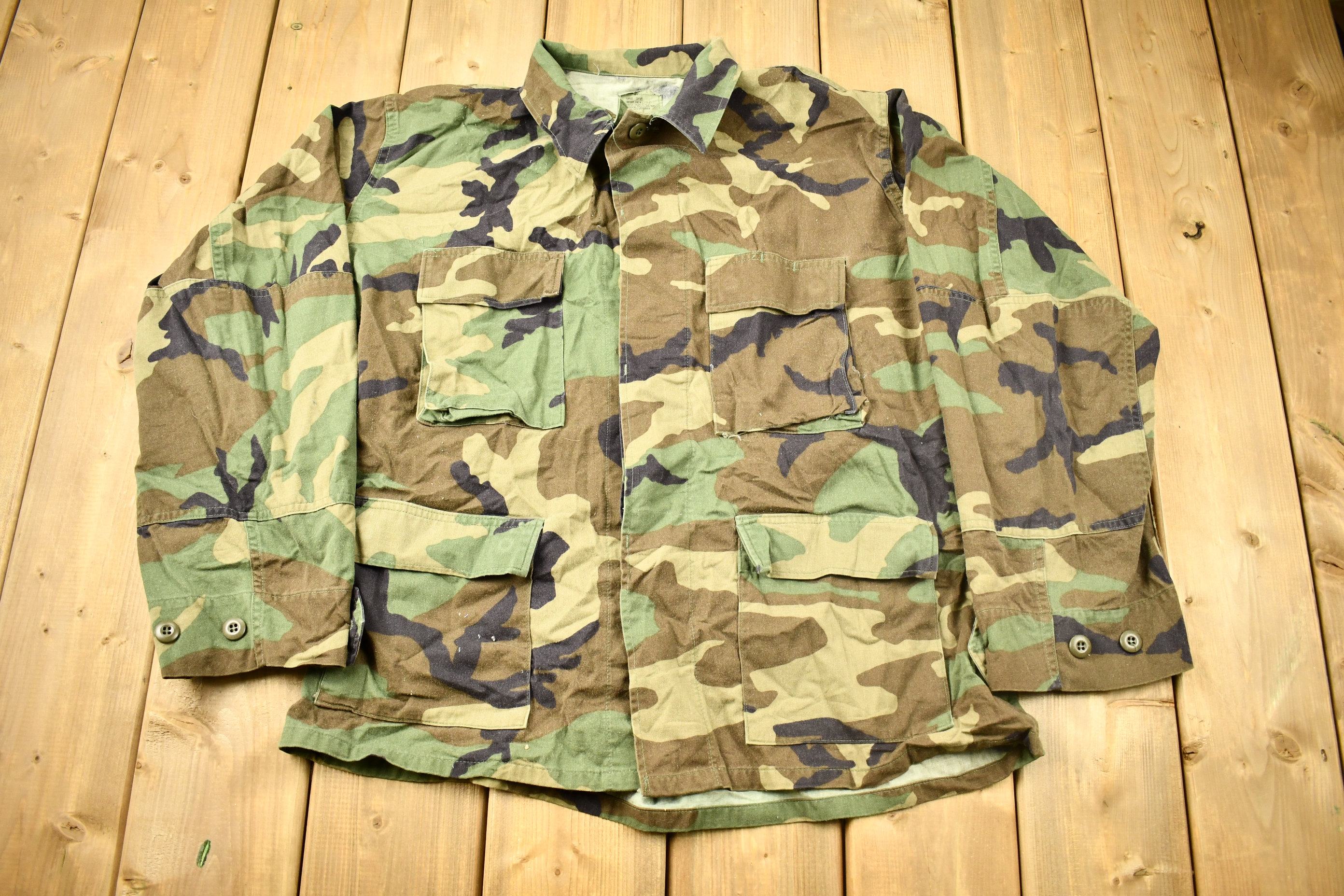 Vintage 1995 Woodland Camouflage Military Combat Coat