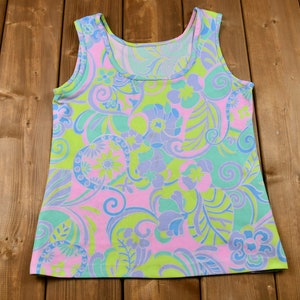 Vintage 1970s Dayglo Paisley Print Polyester Tank Top / True Vintage / American Vintage / Retro / Beachwear
