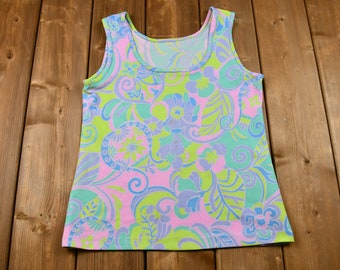 Vintage 1970s Dayglo Paisley Print Polyester Tank Top / True Vintage / American Vintage / Retro / Beachwear