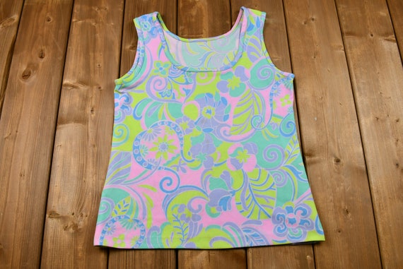 Vintage 1970s Dayglo Paisley Print Polyester Tank… - image 1