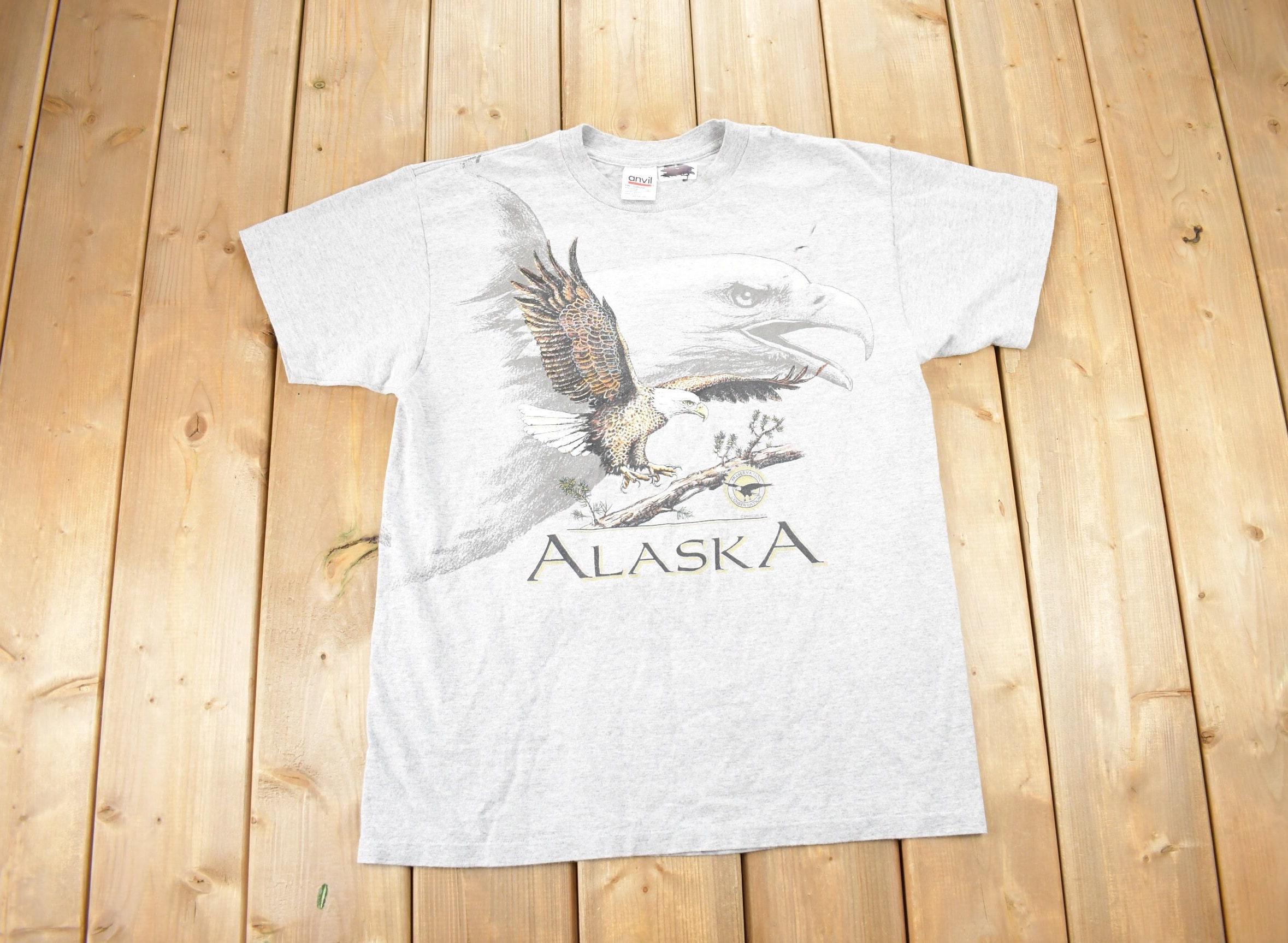 Vintage 1990s Alaska Souvenir T Shirt / Streetwear / Made In USA / Anvil / Travel T Shirt / Tourist / Bald Eagle