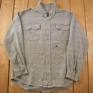 Vintage 1990s Atlantic Traders Plaid Flannel Button Up Shirt / 1990s Button Up / Vintage Flannel / Plaid Shirt / Button Down / Size XL