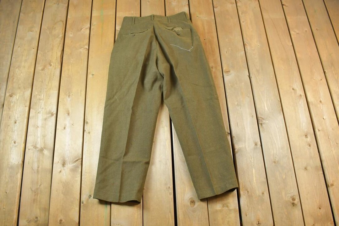 Vintage 1950s Military Pants 30 X 28 Olive Green Wool / Army