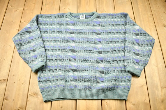 Vintage 1990s 3D Knit Abstract Pattern Crewneck S… - image 1