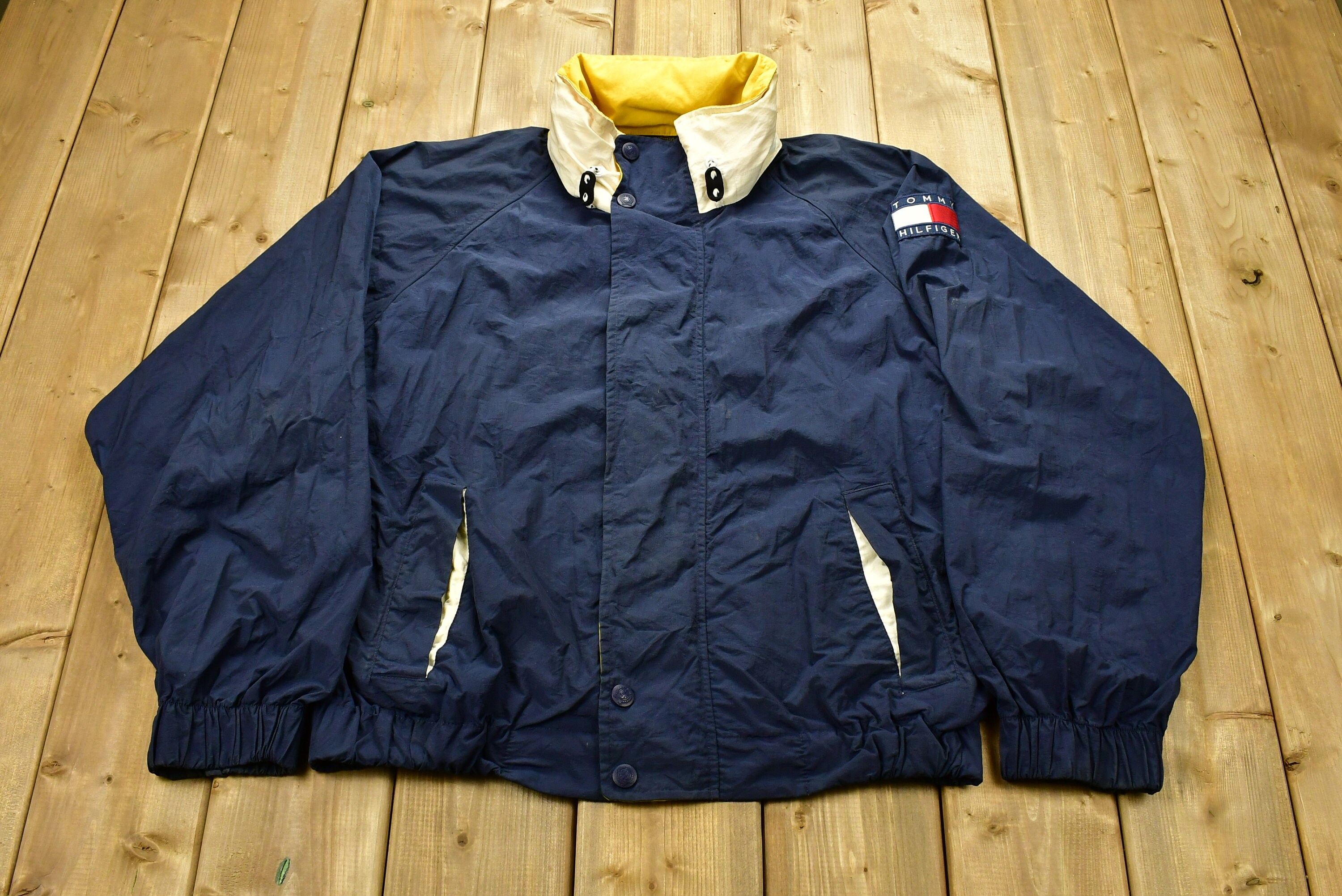 Vintage 1990s Tommy Hilfiger Flag Patch Windbreaker Jacket