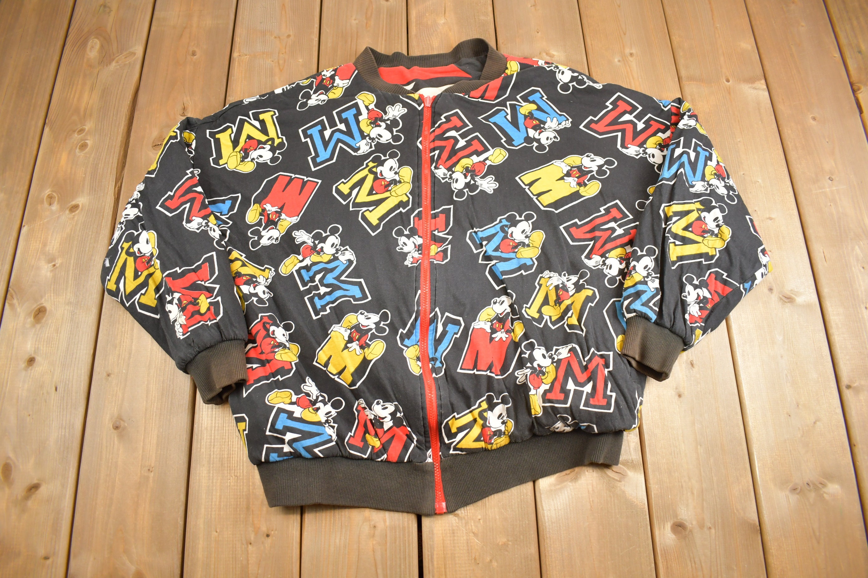 Vintage 1990s Disney Mickey Mouse All Over Print Reversible Jacket 