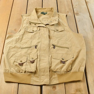 Chaleco utilitario vintage de Lauren Ralph Lauren de los años 2000 con cremallera completa, talla XL para mujer.