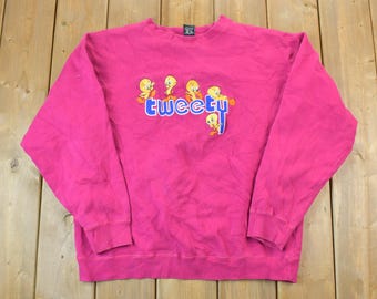 Vintage 1990-tals Tweety Bird Warner Brothers Crewneck / Vintage Sweatshirt / Vintage Looney Toons / Musse Pigg / Broderad / Tillverkad i USA