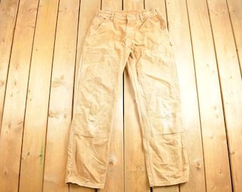 Vintage 1990s Carhartt Beige Double Knee Work Pants Size 32 x 30.5 / Dungaree Fit / 90s Workwear / Carpenter / Double Knees / Distressed