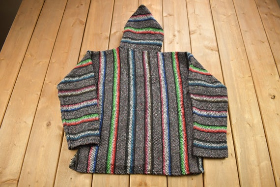 Vintage 1990s Artesania Hooded Pullover Striped K… - image 2