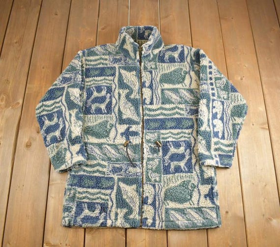 Vintage 1990s Coastlines Fashion For Canada Abstract Pattern Fleece Sweater