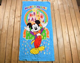 Vintage 1980s Walt Disney Mickey Mouse Graphic Beach Towel / Beachwear / Vintage Disney / 100% Cotton / Franco
