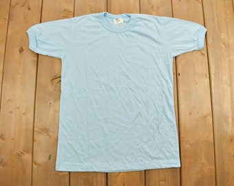 Vintage 1980s Blue Blank T Shirt / Vintage T Shirt / Streetwear / Blank Tee / 24K Fashions / Single Stitch / Essential