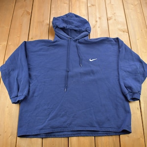 Vintage 1990s Nike Embroidered Mini Swoosh Blue Hoodie / Made In USA / Vintage Nike / Sportswear / Streetwear / Athleisure