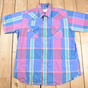 Vintage 1980s Plaid Pearl Snap Western Button Up Shirt / Ranch Town 80s Button Up / Crafted in USA / Plaid Shirt / Button Down / 80s