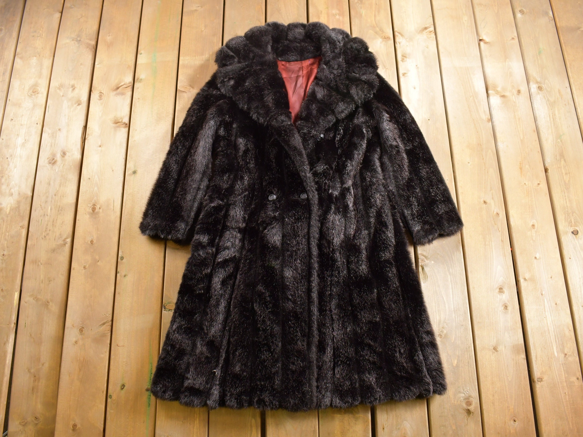 Manteau Long Vintage BETTY ROSE En Fausse Fourrure - Noir Et Gris - Taille S