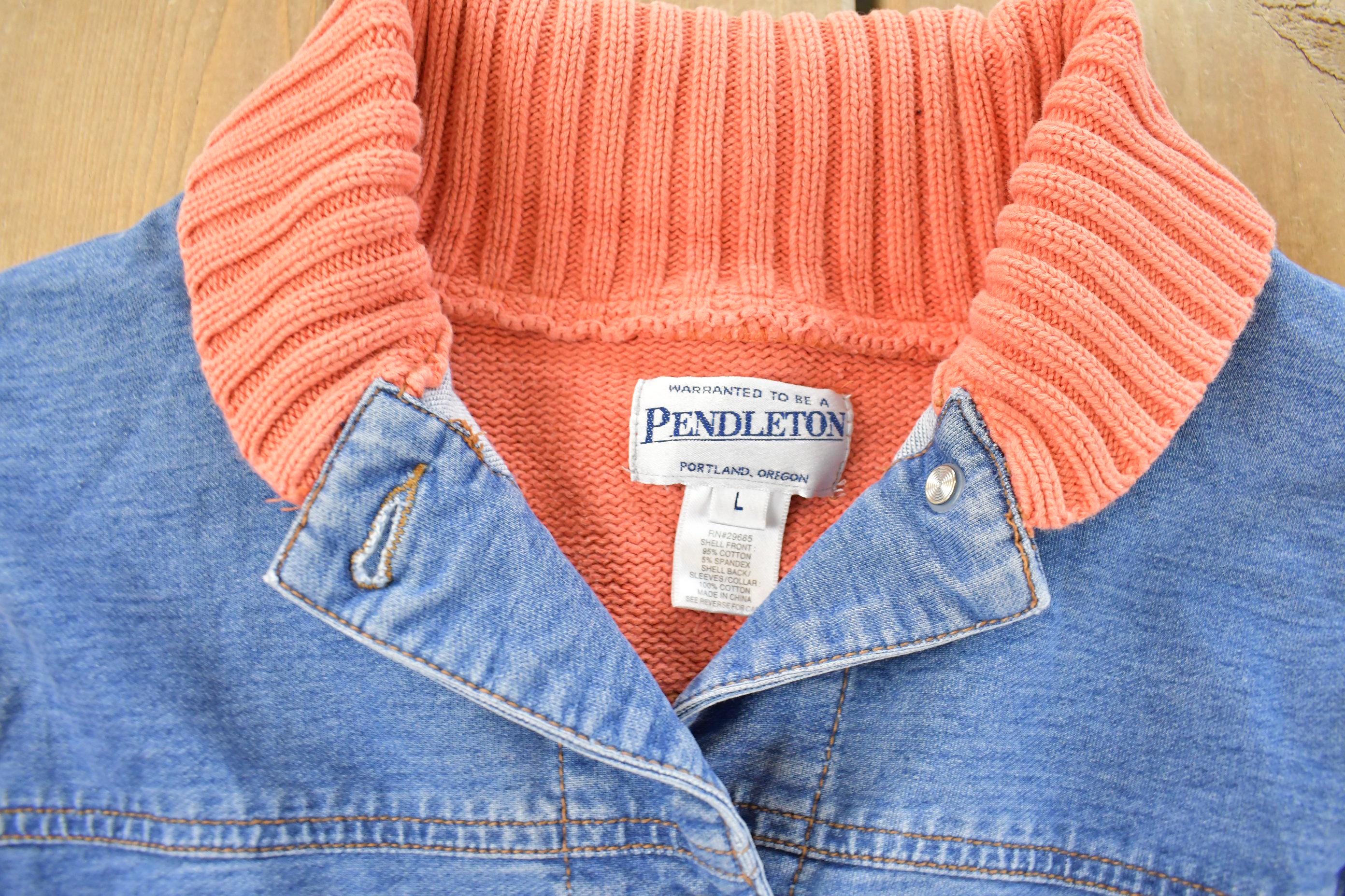Vintage 1990s Pendleton Denim Knit Aztec Cardigan Sweater Youth L