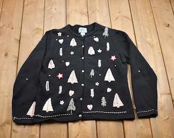 Vintage 1990s Pendleton Wool Knitted Cardigan Sweater / Vintage Cardigan / Button Up / Christmas Theme / Button Up Knit / Pendleton Vintage