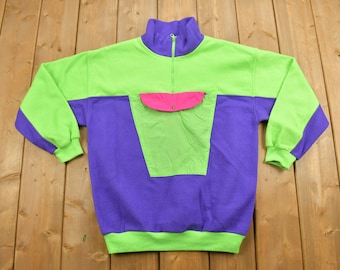Suéter polar vintage de los años 90 con cremallera hasta el cuarto / Retro / Bloques de color / Suéter de los 90 / Ropa urbana / Estilo deportivo / Montañas / Aire libre / Colorido