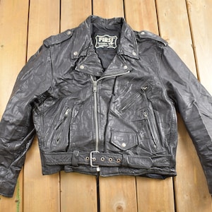 Vintage 1990s First Genuine Leather Biker Jacket / Motorcycle Jacket / Leather Coat / Vintage Biker Jacket / Heavy Weight