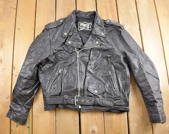Vintage 1990s First Genuine Leather Biker Jacket / Motorcycle
