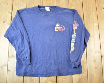 Vintage 1990s Mickey Mouse Disney Cartoon Promo Longsleeve T-Shirt Mens L / 90s Graphic Tee / Vintage Mickey Mouse / Made In USA