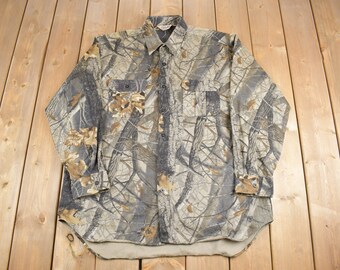 Vintage jaren 1990 muren jacht Real Tree Camo knop omhoog / Vintage Camo knop omhoog / Outdoorsman / Wilderness sweater / Camo jachtshirt