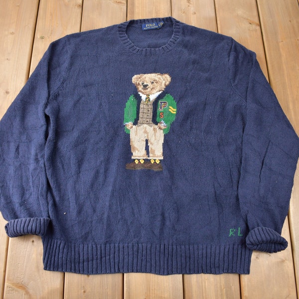 Vintage Y2K Polo Bear Embroidered Ralph Lauren Knit Crewneck Sweater Size XL