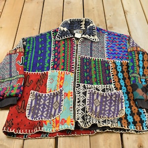 Vintage 1990-tals Joujou America's Favorite Patchwork Rutig Jacka Herr L / 90-tals Streetwear / NYC / New York / Grandma Core