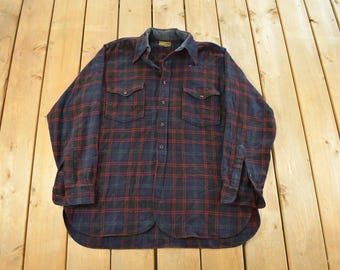 Vintage 1940s Pendleton Wool Board Button Up Board Shirt Men's XL / 100% Virgin Wool / Outdoors Hunting / Made In USA / True Vintage