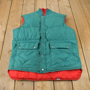Vintage 1980s Green & Red Reversible Puffer Vest / Vintage Bubble Vest / Hunting Vest / Down Fill
