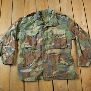 Vintage 1980s Cold War Cold Weather US Military Button Up Camouflage Army Jacket