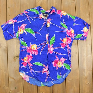 Vintage 1990s Hawaiian Floral Button Up Shirt / Shoulder Pads