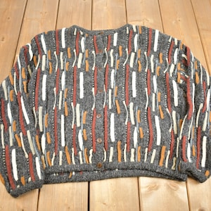 Vintage 1990s Kitty Hawk By Vivian Wang 3D Knit Cardigan Coloured Cable Knit / Designer Button Up Sweater