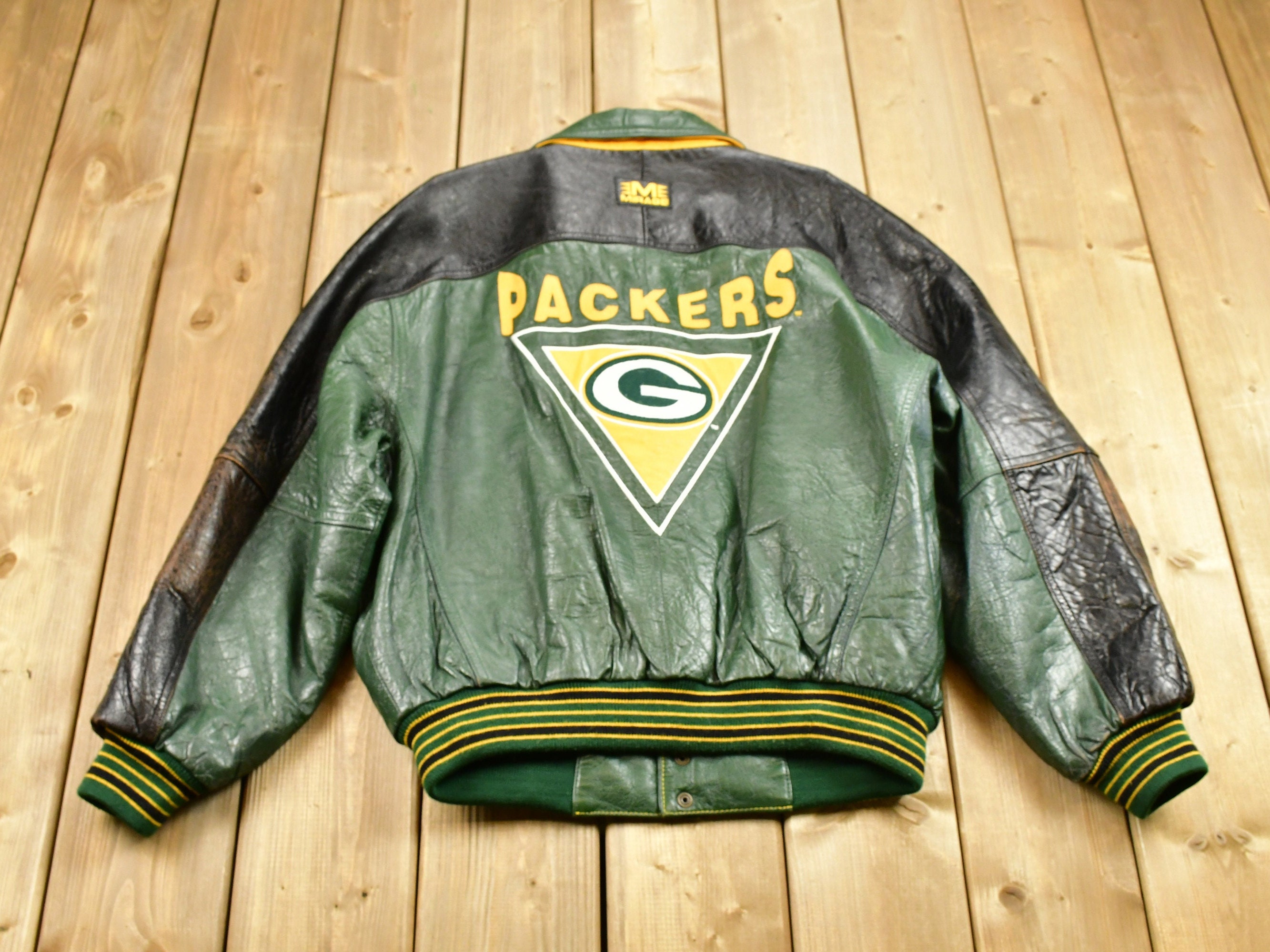 Vintage 1990s Green Bay Packers NFL Leather Letterman Jacket / 