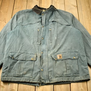 Vintage 1990s Distressed Carhartt Work Jacket / Vintage Workwear / Streetwear / Made In USA / Blanket Lined Jacket / Sun Faded Carhartt