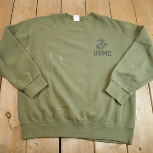 Vintage 1990s Olive Green USMC Crewneck Sweatshirt Made In USA