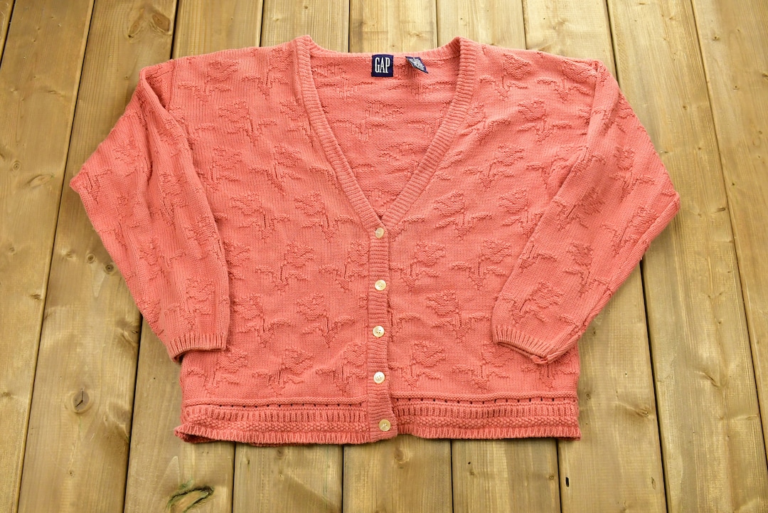 トップス 90's OLD GAP sweat cardigan Vintage 1990s Gap Green Knitted Cardigan Sweater / Vintage