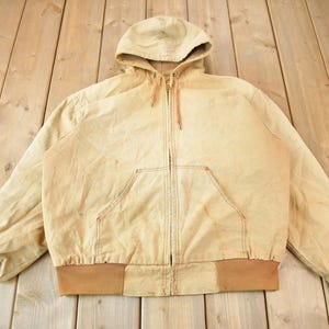 Vintage 1980s Distressed Carhartt Beige Active Jac Jacket Size X Large Made In USA