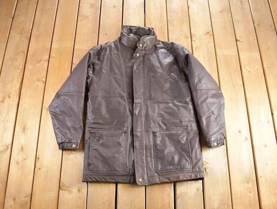 Vintage 1990s Eddie Bauer Genuine Leather Puffer Jacket / Goose 