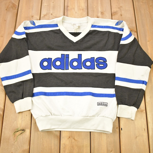 Vintage 1980 Adidas Jersey estilo sudadera bordada / 90s Crewneck / bordado / bloque de color / Adidas raro