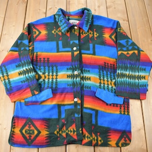 Vintage 1990s Aztec South Western Pattern Button Up Fleece Sweater OSFA