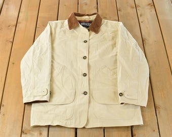 Chaqueta de trabajo vintage Lands End de los años 90 para mujer, talla mediana, ropa de trabajo, cuello de pana, chaqueta de trabajo, chaqueta de campo, abrigo de campo, abrigo beige