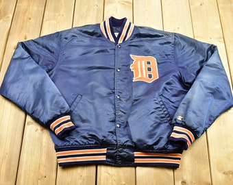 Vintage 1980s Detroit Tigers MLB Satin Starter Jacket / Starter Jacket / Patchwork Jacket / Athletic Winter Streetwear / Made In USA