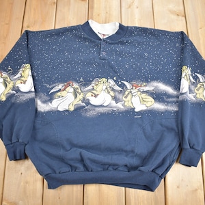 Vintage 1990's Angel Graphic Henley Sweatshirt / Made In USA / All Over Print / Art Unlimited