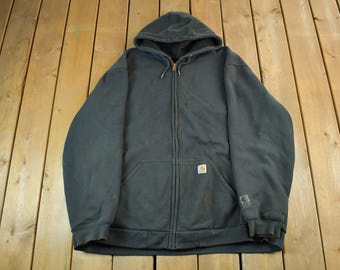 Vintage 2000s Distressed Carhartt Zip Up Thermal Hoodie Men's 3XL Tall / Heavyweight / Workwear / Y2K / Americana / Rain Defender /