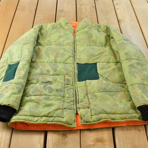 Vintage 1980s Tree Camo Reversible Hunting Jacket Men's L / Hi Vis / Outdoors Hunting Coat / Patchwork / Made in USA