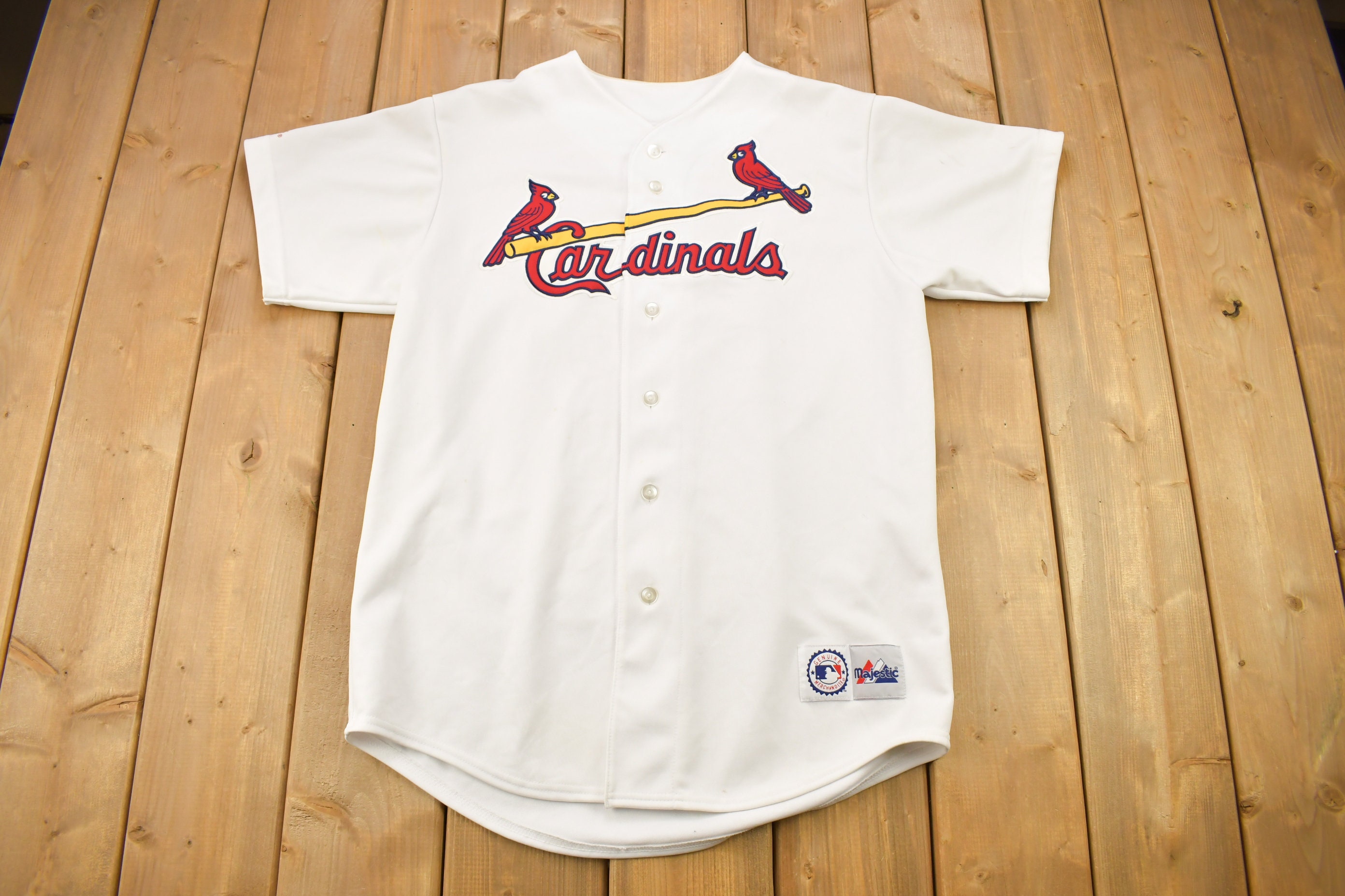 Buy the Majestic Men White St. Louis Cardinals Baseball Jersey S