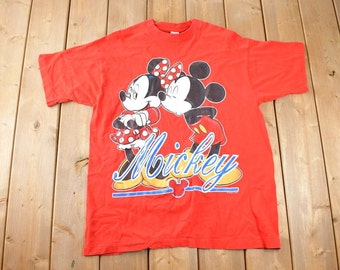 Vintage 1990s Disney Mickey & Minnie Mouse Graphic T-Shirt Made In USA One Size