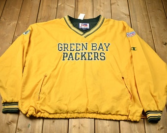 Vintage 1990s Green Bay Packers NFL Pro Line Champion Pullover Windbreaker Jacket / Embroidered / Patchwork / Streetwear / Athleisure